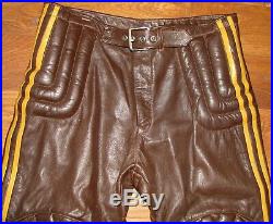 Vintage 1975 New Leather Motorcycle Pants Brown withYellow Stripes Size 38 Men's
