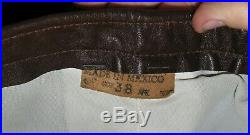 Vintage 1975 New Leather Motorcycle Pants Brown withYellow Stripes Size 38 Men's