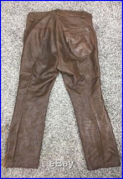 Vintage 60's Brown Leather Mororcycle Pants Mens Sz 34/36
