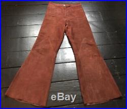Vintage 70s burning man rust leather suede boho hippy rock chic flared jeans