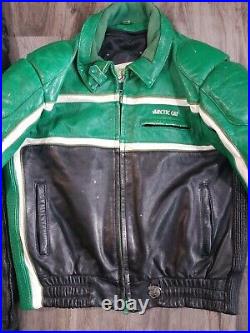 Vintage Arcticwear Arctic Cat Green Leather Snow Suit Pants Bibs Jacket Large