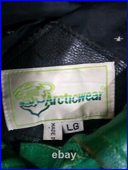 Vintage Arcticwear Arctic Cat Green Leather Snow Suit Pants Bibs Jacket Large