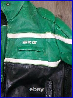 Vintage Arcticwear Arctic Cat Green Leather Snow Suit Pants Bibs Large Jacket XL