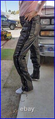 Vintage Ashy Cowhide Men Bikers Leather Pants