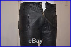 Vintage Black Men 100% Real Leather Pants Size 32 Qaulity Fabric Inseam 33 Slim