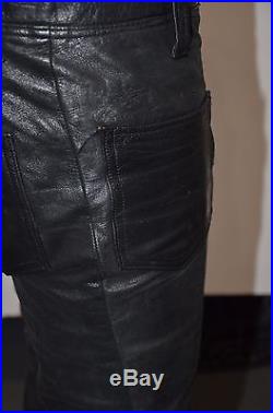 Vintage Black Men 100% Real Leather Pants Size 32 Qaulity Fabric Inseam 33 Slim
