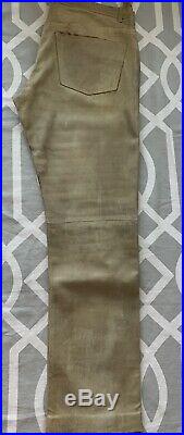 Vintage Collectible Miu Miu Mens Distressed Painted Brown/ Cream Leather Pant 46