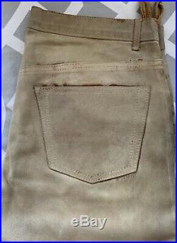 Vintage Collectible Miu Miu Mens Distressed Painted Brown/ Cream Leather Pant 46