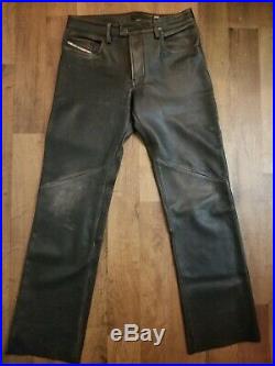 Vintage Diesel Mens Leather Jean Style Boot Cut Pants 33x32 Distressed Charcoal