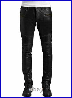 Vintage Genuine Leather pants Slim Fit Biker Jeans Black Leather Pants Mens UK38