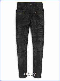 Vintage Genuine Leather pants Slim Fit Biker Jeans Black Leather Pants Mens UK38