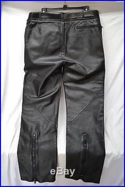 Vintage German Men's Leather Motorcycle Biker Pants 36X32 Heavy Black Leather