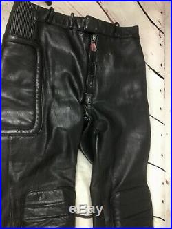 Vintage HEIN GERICKE Black leather motorcycle padded Pants Mens Womens Zipper