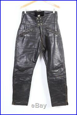 Vintage LANGLITZ Black Leather Motorcycle Riding Pants Breeches Mens Size 32