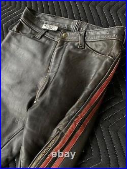 Vintage Langlitz Leather Pants Brown Full zip legs with Red Stripes