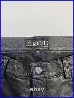 Vintage Leather Pants Black Blue Stripe Kookie 34 X 34 Biker Fashion Style