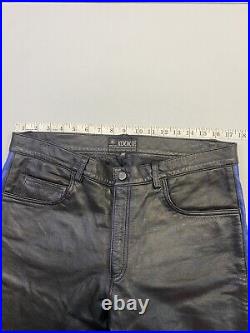 Vintage Leather Pants Black Blue Stripe Kookie 34 X 34 Biker Fashion Style