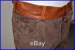 Vintage Men Brown Suede & Brown Leather Top Size 34 Handmade Rare Unique Pants