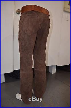 Vintage Men Brown Suede & Brown Leather Top Size 34 Handmade Rare Unique Pants