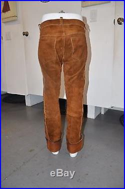 Vintage Men's Brown Suede Pants Size 32 with Leather Buttons