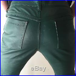 Vintage Men's Green Leather Lined Motorcycle Biker Pants Sz 32 x 30
