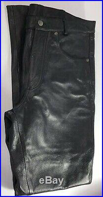 Vintage Men's Wilsons Black Genuine Leather Biker Motorcycle Pants Size 34x32