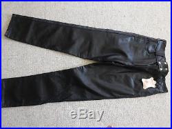 Vintage Mens Brooks Detroit MI Black Leather Motorcycle Pants Jeans Style W 34