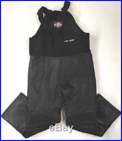 Vintage Mens Polaris Black Leather Snowmobile Snow Pants Bibs Indy Size XL