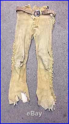 Vintage Mountain Man Leather Pants, Buckskin Rendezvous Pants with old Belt NICE