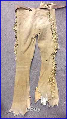 Vintage Mountain Man Leather Pants, Buckskin Rendezvous Pants with old Belt NICE