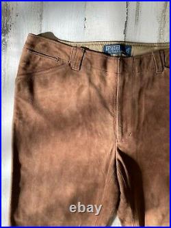 Vintage NWT Polo Ralph Lauren Suede Leather Pants Mens Size 34x34 Brown RRL