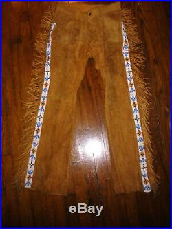 Vintage Native American Mens Leather Pants With Beadwork