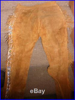 Vintage Native American Mens Leather Pants With Beadwork