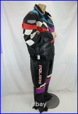 Vintage Polaris Men Leather Snowmobile 2 Piece Suit Jacket Pants Multicolor L
