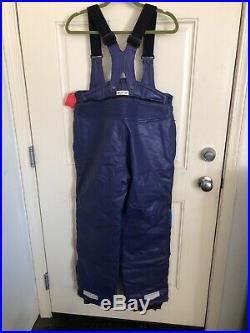 Vintage Polaris Men's Purple Leather Snowmobile Snow Pants Bibs Size Large