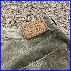 Vintage Polo Ralph Lauren Mens Heavy Leather Suede Pants Beige Size 30