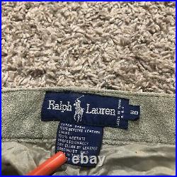 Vintage Polo Ralph Lauren Mens Heavy Leather Suede Pants Beige Size 30