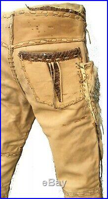 Vintage Vtg Custom OOAK Genuine Leather Snakeskin Fur Pants Trousers Mens 36x28