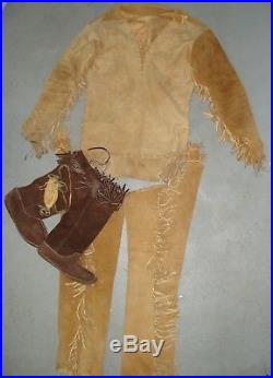 Vintage leather mountain-man REAL buckskin fringe shirt boots pants size SMALL