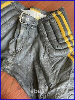 Vtg 60s 70s Leather Motorcycle Motocross Racing Pants Sz 34 Black Striped Padded