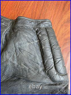 Vtg 60s 70s Leather Motorcycle Motocross Racing Pants Sz 34 Black Striped Padded