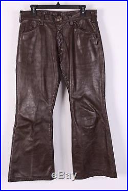 Vtg 70s Langlitz Brown Leather Motorcycle Bootcut Pants USA Mens 33x29