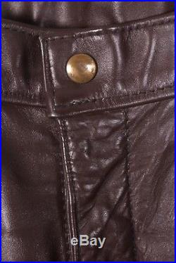 Vtg 70s Langlitz Brown Leather Motorcycle Bootcut Pants USA Mens 33x29