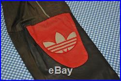 Vtg Adidas Leather Pants Brown Black Red White 80s Men Large L 36 Hip Hop Korea