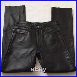 Vtg Black Leather NYC Leather Man Leatherman Zip Fly Pants Sz 33 (32 X 31)