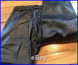 Walkers Mens 31 X 30 Small Black Leather Motorcycle Riding Pants Western Vtg