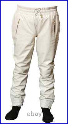 White Wear Men Trouser Genuine Leather Lambskin High Track Pants Joggers Quality
