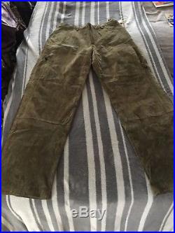 Wilsons Leather Mens M Julian 100% Suede Leather Pants, Size 36, Olive Green