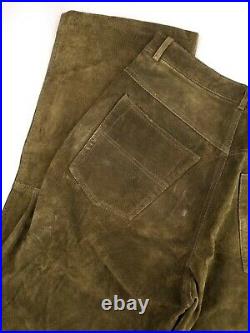 Wilsons M Julian 90s Green Heavy Suede Leather Lined Zip Biker Pants Mens 32x34
