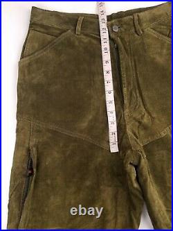 Wilsons M Julian 90s Green Heavy Suede Leather Lined Zip Biker Pants Mens 32x34